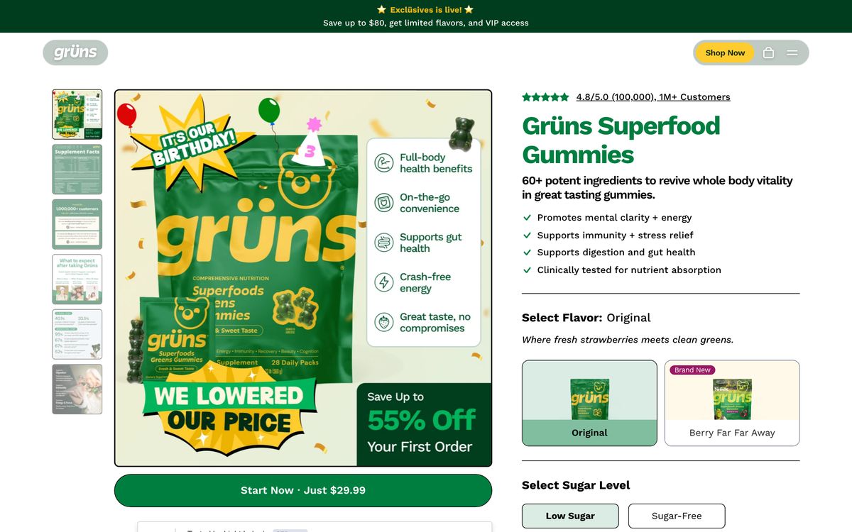The Grüns product page