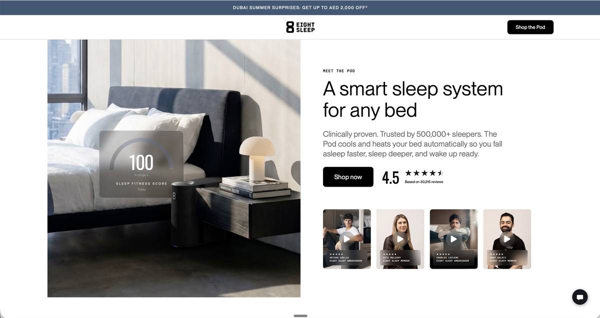 Eight Sleep pod prospecting page with a section for every kind of sleeper